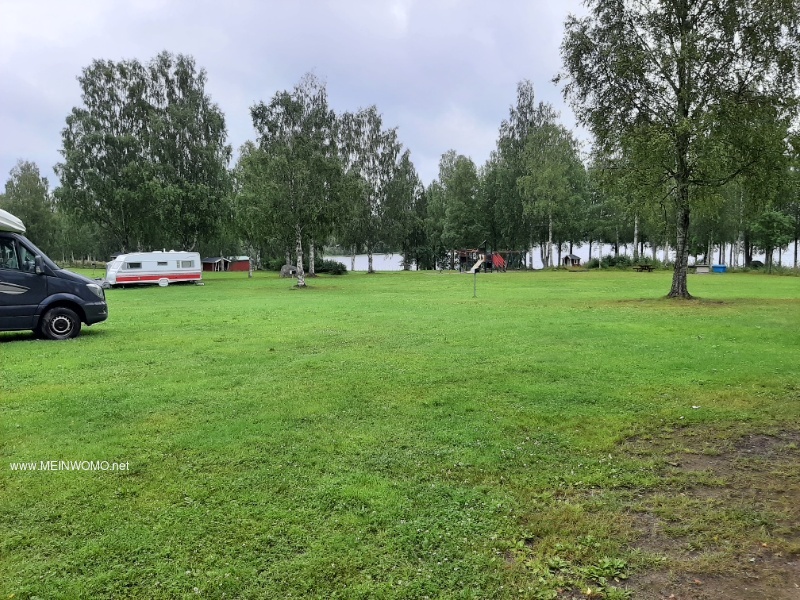 View over the site with the parking space for mobile homes and caravans. 