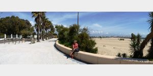 Blick auf Promenade und Strand vor dem Campingplatz "Las Dunas" in El Puerto de Santa Maria, N27, Algerien