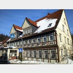 Altenau - ehem. Hotel Rathaus. Hier wohnte J. W. von Goethe auf seiner Harzreise vom 9. zum 10. 12. 1777.