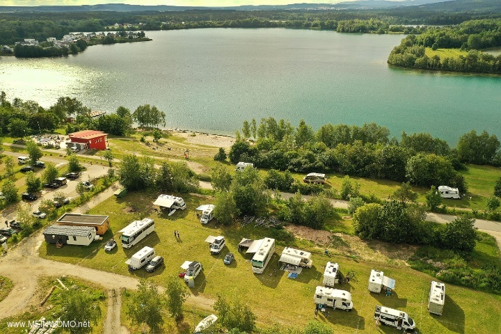  Aerial photo shows a view of the Murnersee with the lido  