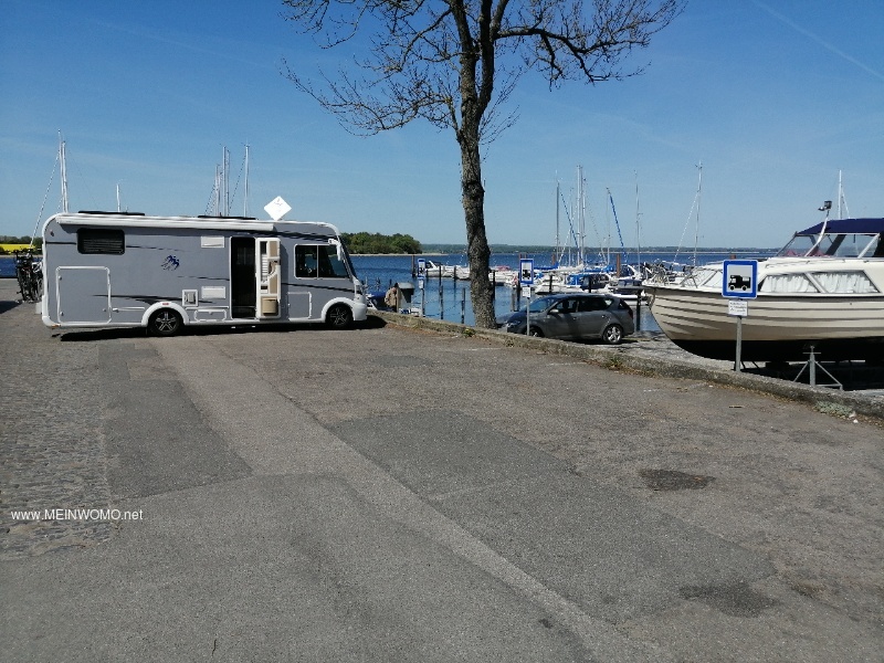 View of the parking spaces in front of the port entrance