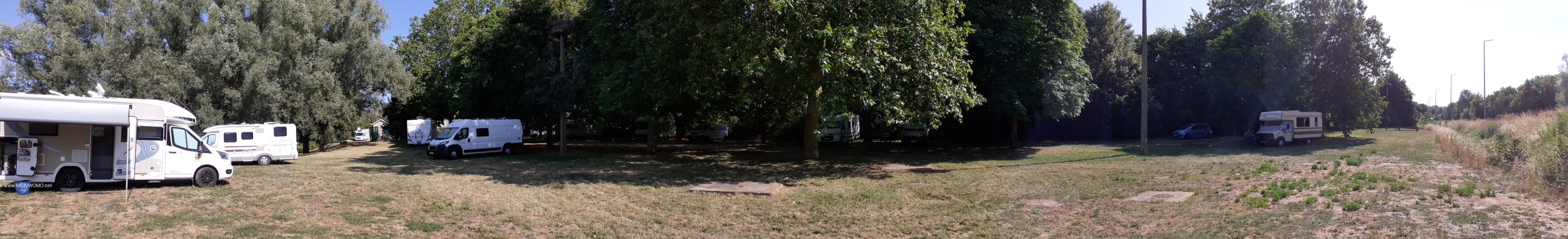 Panorama of the square. The dark area shows the footprint under the trees
