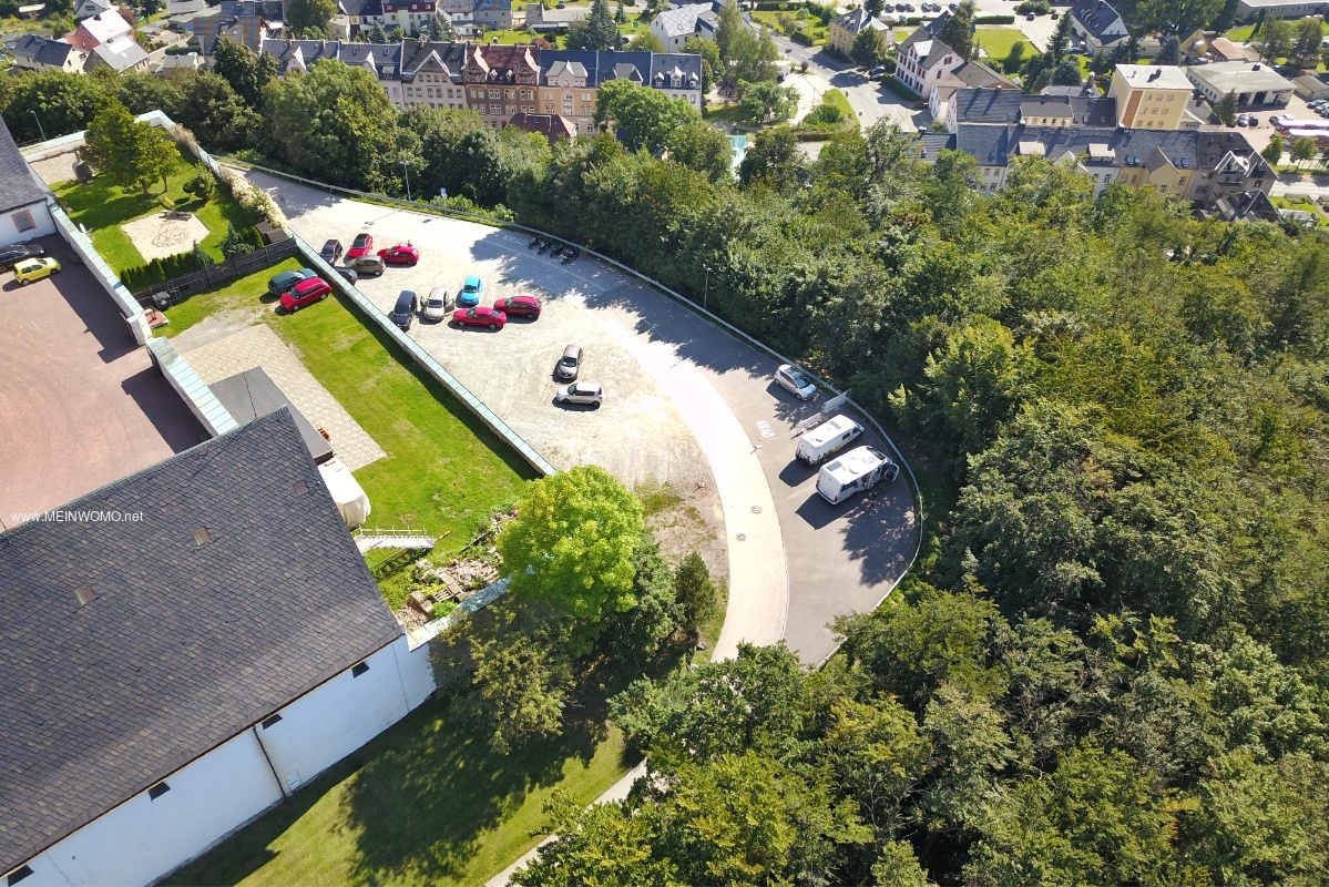  Aerial view of the parking space at Augustusburg Castle  