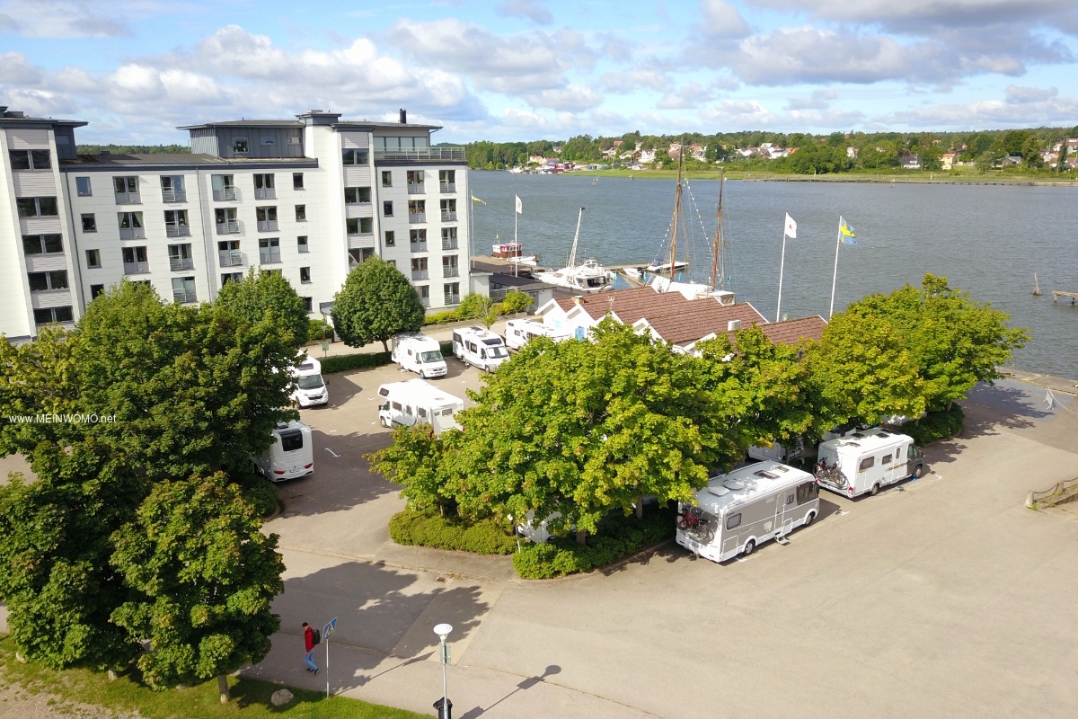 Aerial view of the parking space at the marina in Vnersborg. 