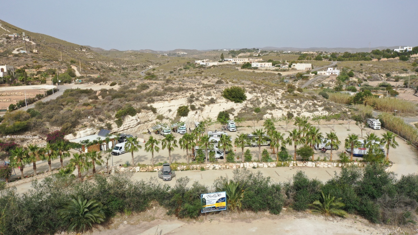 Aerial view of the Agua Amarga Camper Park pitch