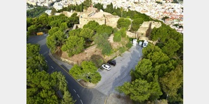 Luftaufnahme vom Wohnmobilparkplatz Castllo de Gibralfaro