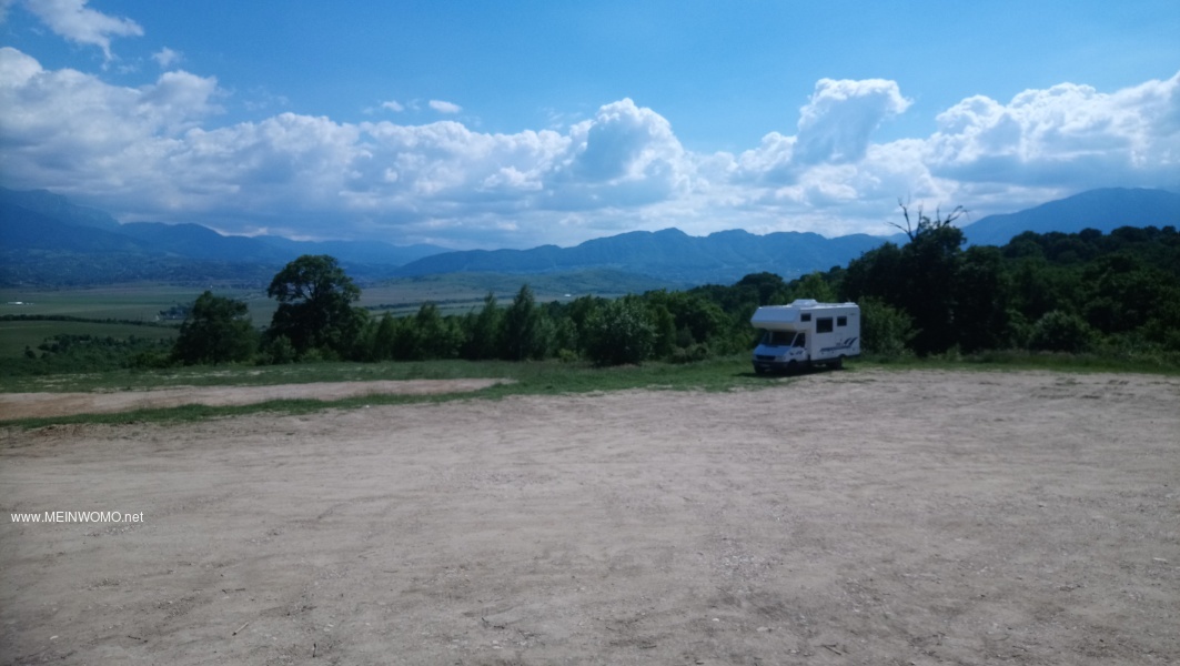    The parking lot with a view of the Carpathians     