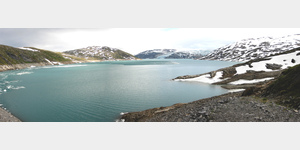 Blick ber den Storglomvatnet zum Svartisengletscher, Storglomvatnet, 8160 Mely, Norwegen