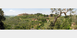 Blick auf Castelmuzio, SP71, 53020 Trequanda Sienna, Italien