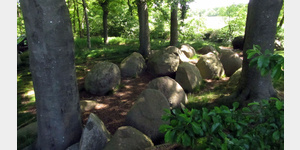 Stationen 32b der Megalith-Route: An diesem Megalthgrab bei Steinkimmen ist nur noch mit etwas Phantasie eine 18 m lange Grabkammer zu erkennen.