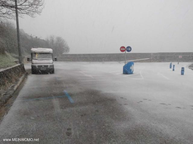  Parking in winter: View towards the sea 