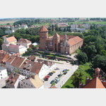 Blick von Kirchturm (232 Stufen hoch) in Rezsel (ehemals Rsel) in Masuren, Polen