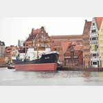 festliegender Frachter im Hafen Gdansk