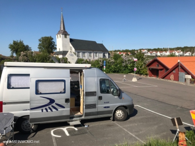 The view from the parking space towards the church