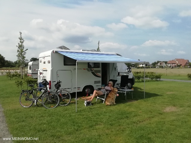 Newly created mobile home parking space with electricity, water and waste water on the plot