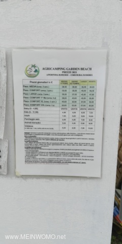  Prices for the pitch   