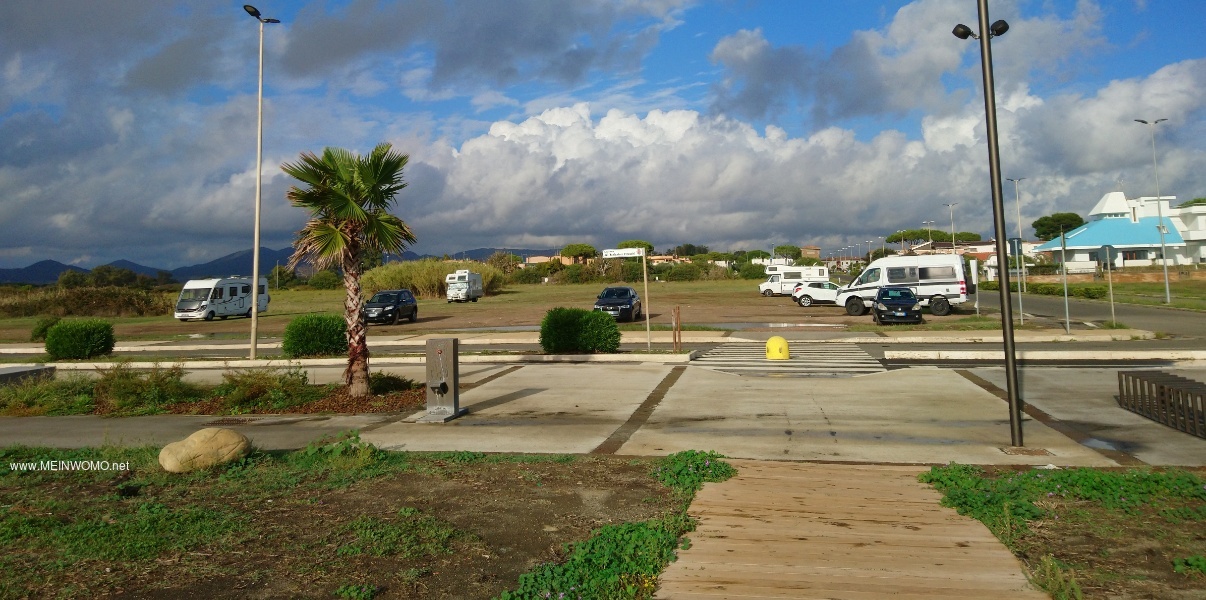  View of the parking lot from the beach.    