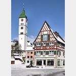 Der Saumarkt und dahinter die St. Martins-Kirche in Wangen,Wangen im Allgu hat eine historische Altstadt mit viel Geschichte und Sehenswrdigkeiten., Webergasse 4, 88239 Wangen im Allgu, Deutschland
