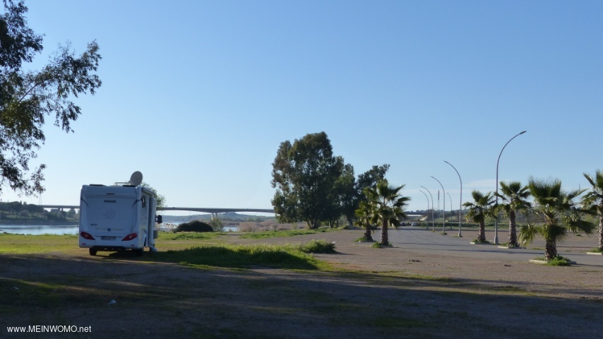 Large parking space on the banks of the Rio Guadiana.  